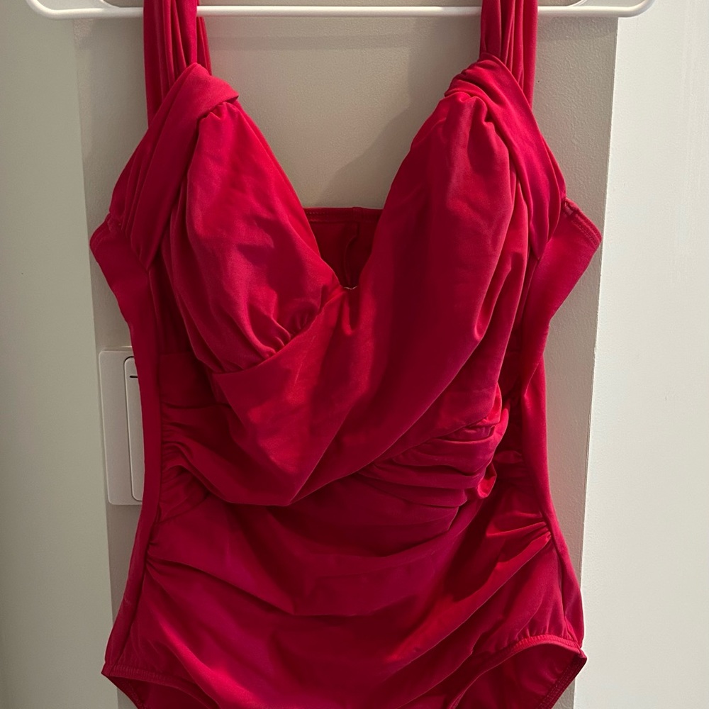 Land’s End Magenta Draped One-Piece Swimsuit